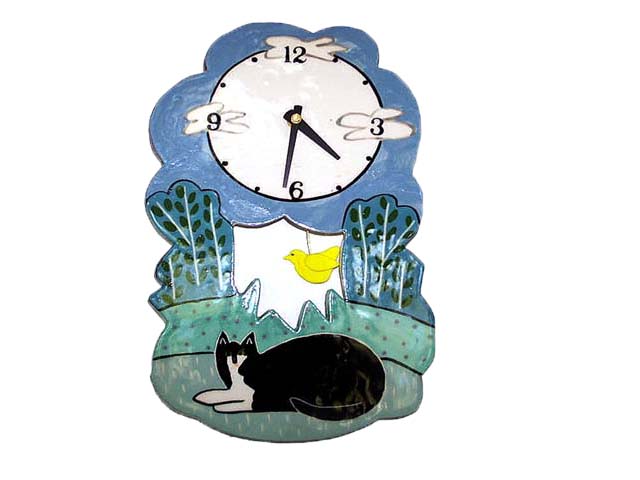 Cat Clock with Bird